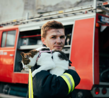 Firefighter holding a cat